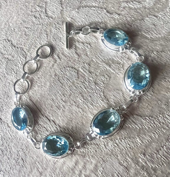 GORGEOUS SIM BLUE TOPAZ AND S/SILVER BRACELET 18 GRAMS *NO RES* Carousel 2
