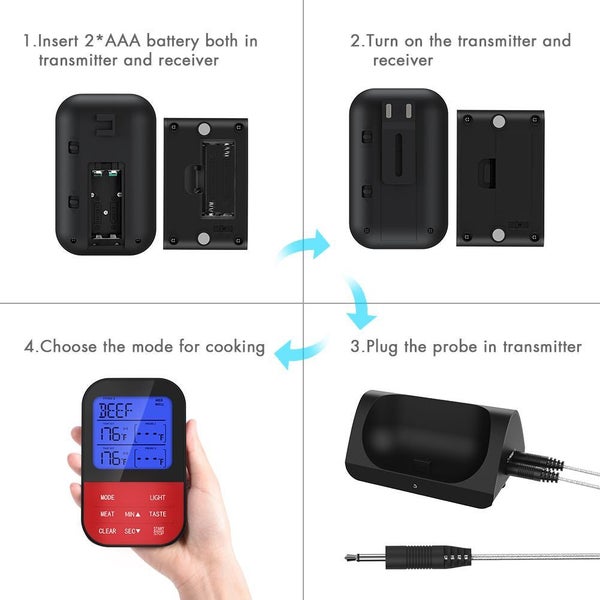 Wireless Thermometer 4 probes Instant Read Waterproof Cooking Meat Temperature Carousel 1