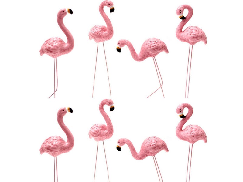 8Pcs Small Pink Flamingo Statue Landscape Decoration Set Yard Ornament Stakes Carousel 1