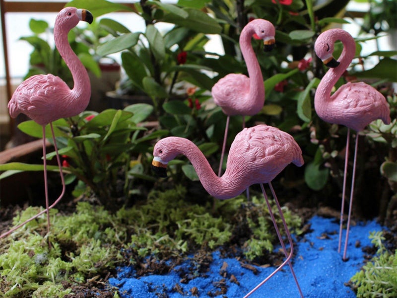 8Pcs Small Pink Flamingo Statue Landscape Decoration Set Yard Ornament Stakes Carousel 2