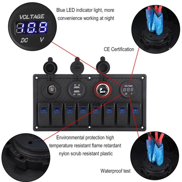 8 Gang Car Boat LED Rocker Switch Control Panel Carousel 2