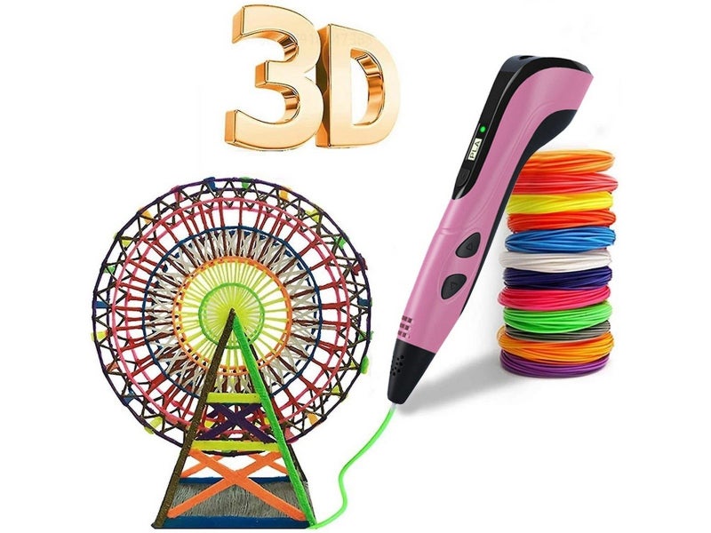Kid 3D Printing Pen and 13 Rolls PLA Filament Set Children DIY Drawing Pen Pink Carousel 1