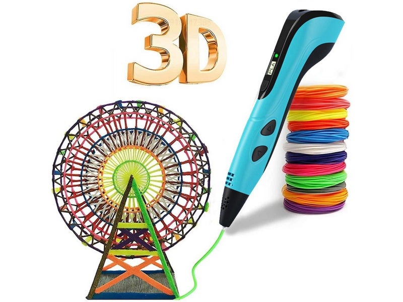 Kid 3D Printing Pen and 13 Rolls PLA Filament Set Children DIY Drawing Pen Blue Carousel 1