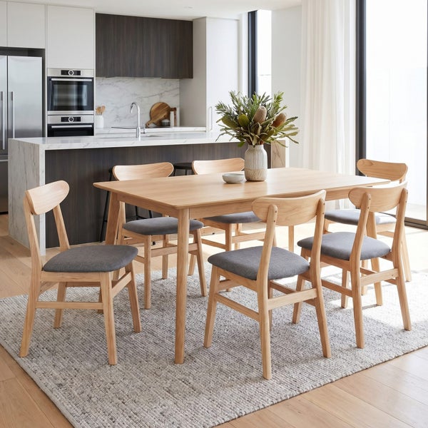 Levede 4x Dining Chairs Kitchen Chair Natural Wood Linen Fabric Cafe Lounge Seat Carousel 1