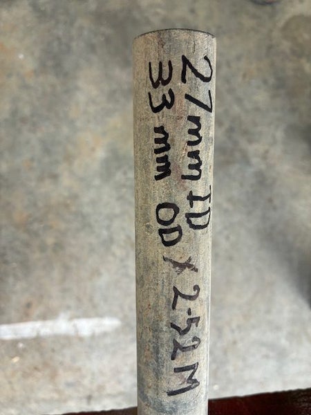 PIPE, GALVANISED approximately 27mm ID 33mm OD x 2.52M long. Carousel 1