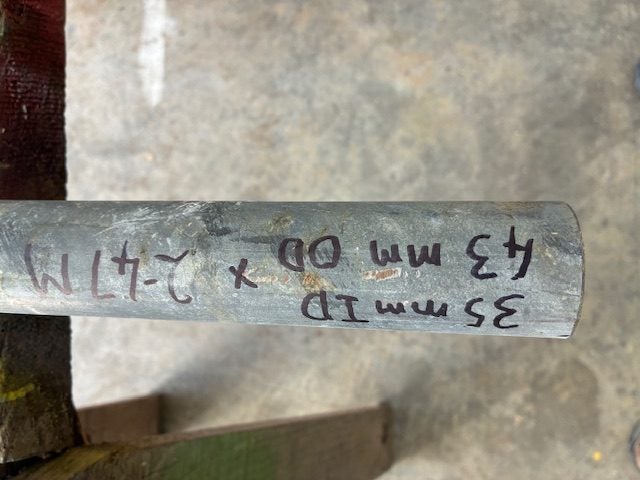 PIPE, GALVANISED approximately 35mm ID 43mm OD 2.47M long. Carousel 1
