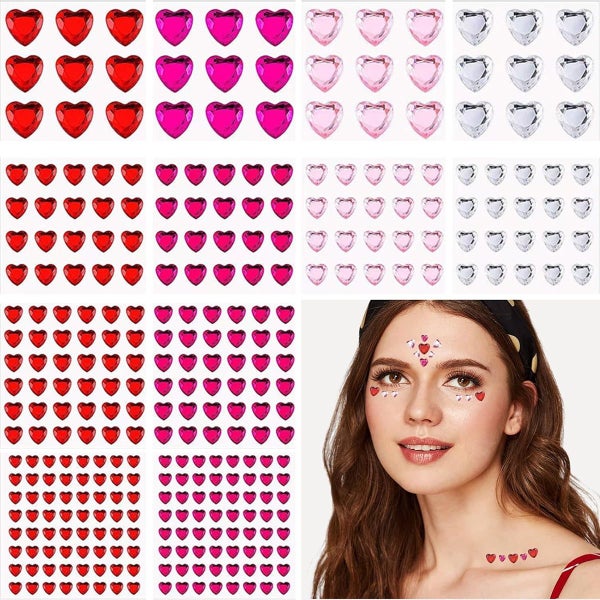 12 Sheet Heart Gem Stickers, 4 Color Flat Back Self Adhesive Heart Rhinesto Carousel 1