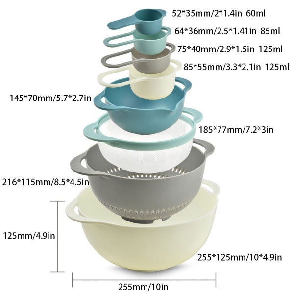 8Pcs Plastic Basin Set Drain Basket Washing Mixing Bowl Kitchen Baking Tools Carousel 2