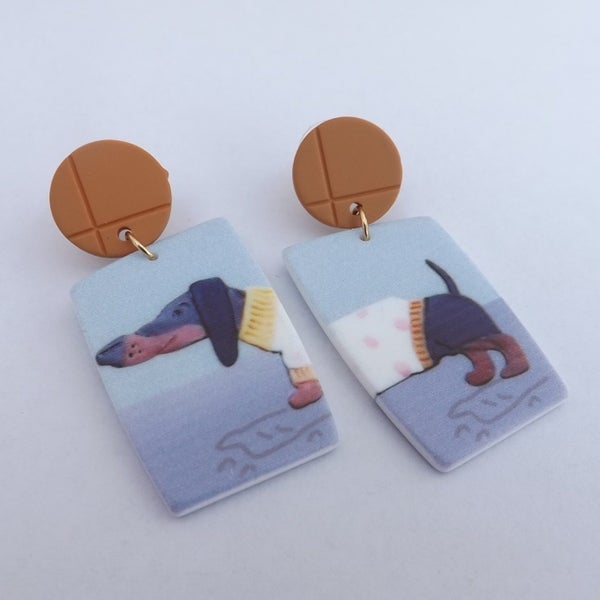 Dachshund in Jersey Acrylic Earrings Carousel 1