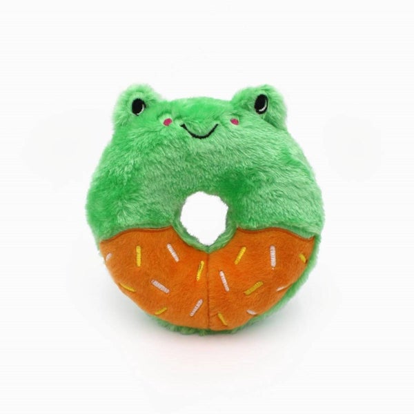 Zippy Paws Donutz Buddies Plush Squeaker Dog Toy (Frog) Carousel 1