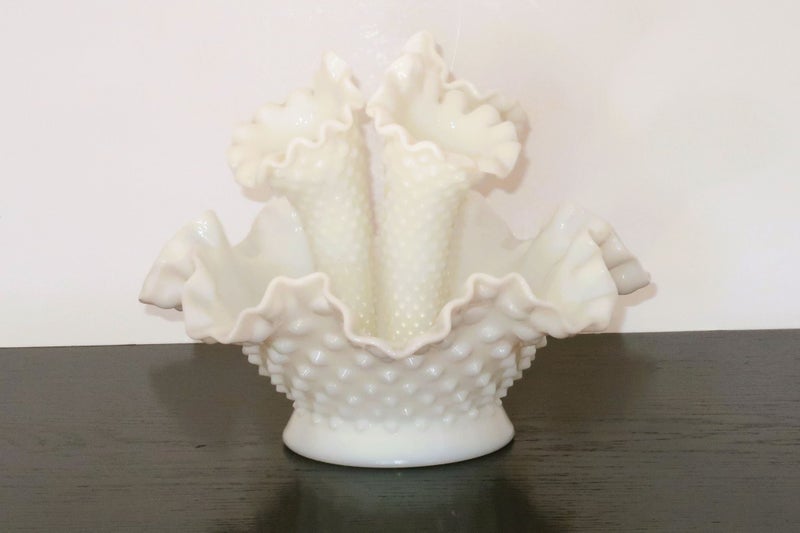 ***VINTAGE FENTON WHITE MILK GLASS HOBNAIL EPERGNE*** Carousel 1