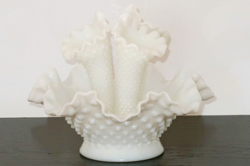 ***VINTAGE FENTON WHITE MILK GLASS HOBNAIL EPERGNE*** Carousel 2
