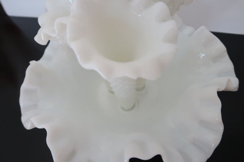 ***VINTAGE FENTON WHITE MILK GLASS HOBNAIL EPERGNE*** Carousel 4