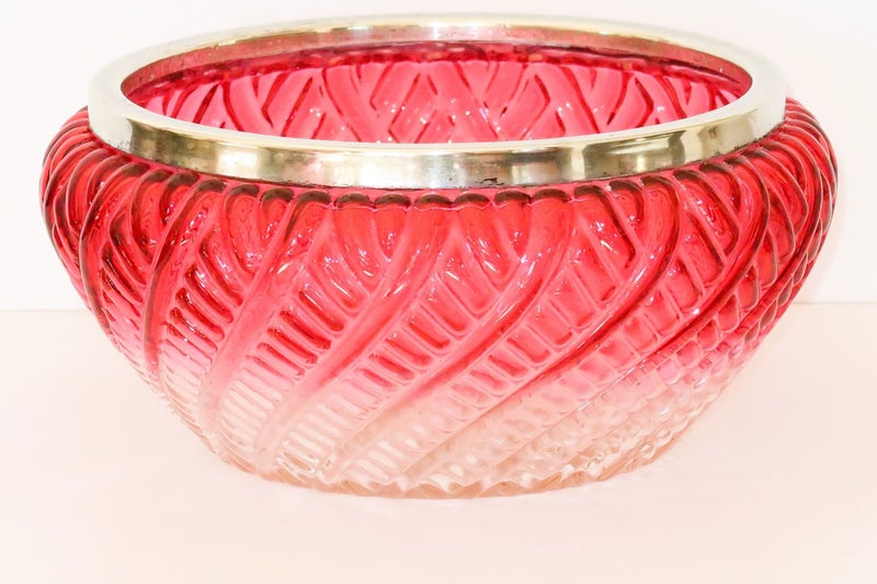 ***VICTORIAN CRANBERRY GLASS BOWL WITH SILVER PLATED RIM*** Carousel 1