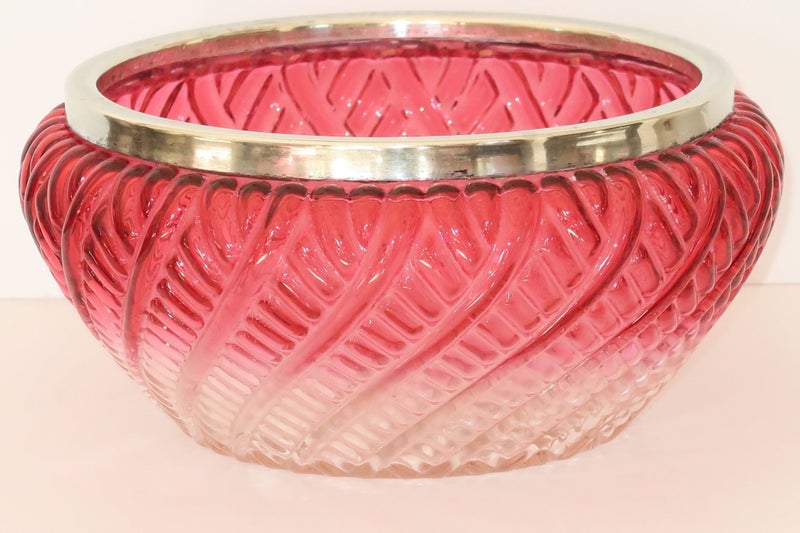 ***VICTORIAN CRANBERRY GLASS BOWL WITH SILVER PLATED RIM*** Carousel 2