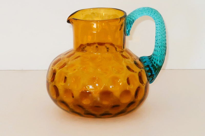 ***VINTAGE AMBER & TURQUOISE BUBBLE GLASS JUG*** Carousel 1