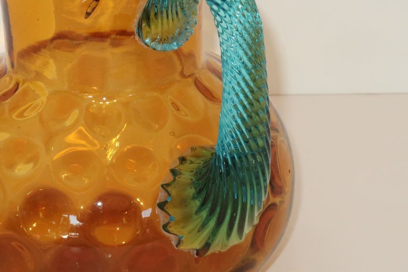 ***VINTAGE AMBER & TURQUOISE BUBBLE GLASS JUG*** Carousel 2