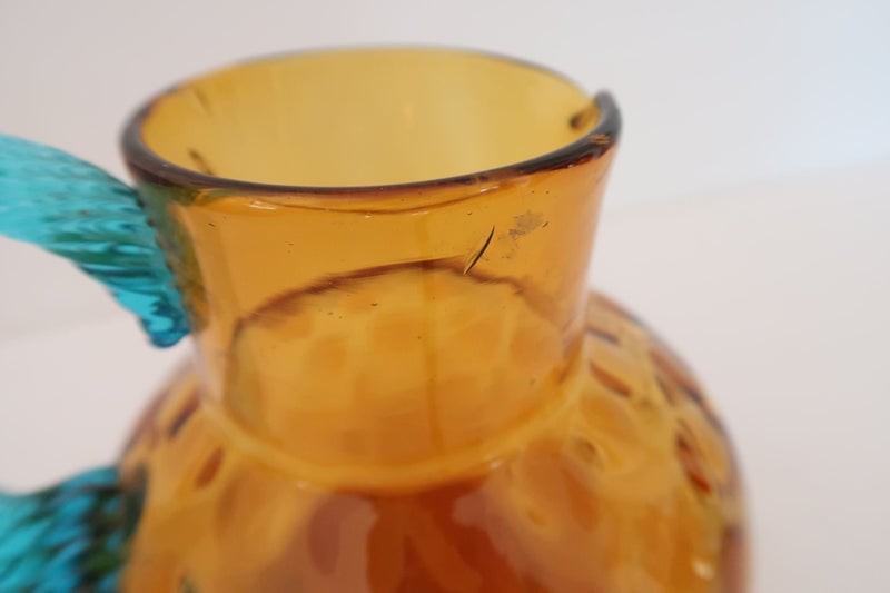 ***VINTAGE AMBER & TURQUOISE BUBBLE GLASS JUG*** Carousel 4