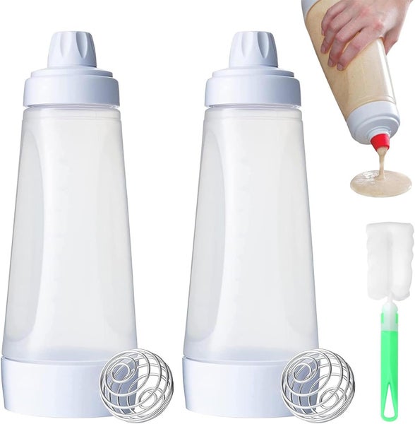 2PCS Handheld Muffin Batter Mixing Bottle with Scale, Pancake Batter Dispense... Carousel 1
