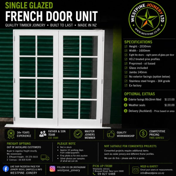 **BRAND NEW FRENCH DOOR- 2030X1600MM- 8 LITE **Why buy 2nd hand at this Price Carousel 1