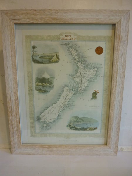 TALLIS NEW ZEALAND 1852 MAP. 1967 AVON PRINT, FRAMED. Carousel 1