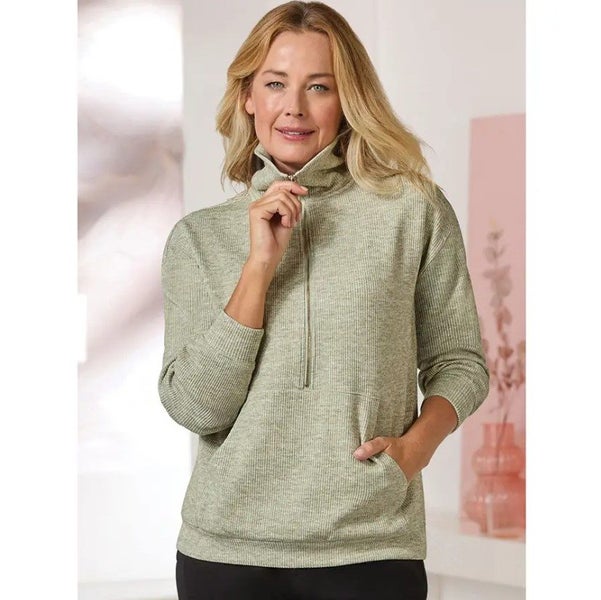 Half Zip Rib Sweatshirt - Size M (14-16) - Sage Carousel 1