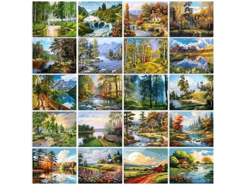 40x50CM DIY Painting By Numbers Trees Mountains Oil Painting Home Decor Carousel 2