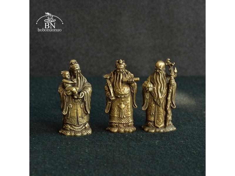 Bronze Taoism Three Gods Statue Feng Shui Home Decor Carousel 1