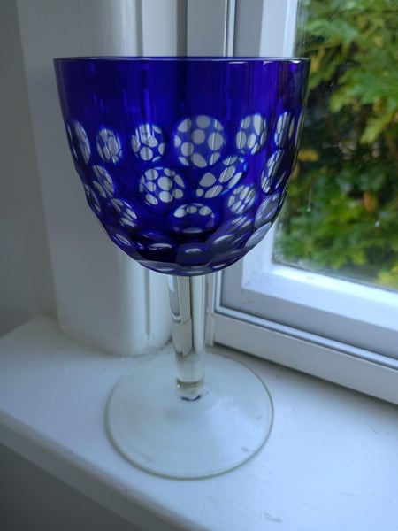 Vintage Bohemian Blue Round Window Pedestal Wine Goblet Vase Carousel 5