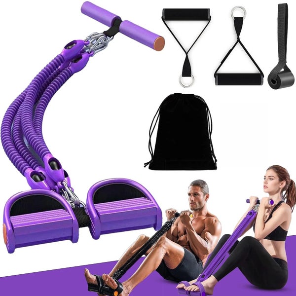 100 Lbs Resistance Band 4-Tube Pedal Puller Elastic Exerciser Carousel 2