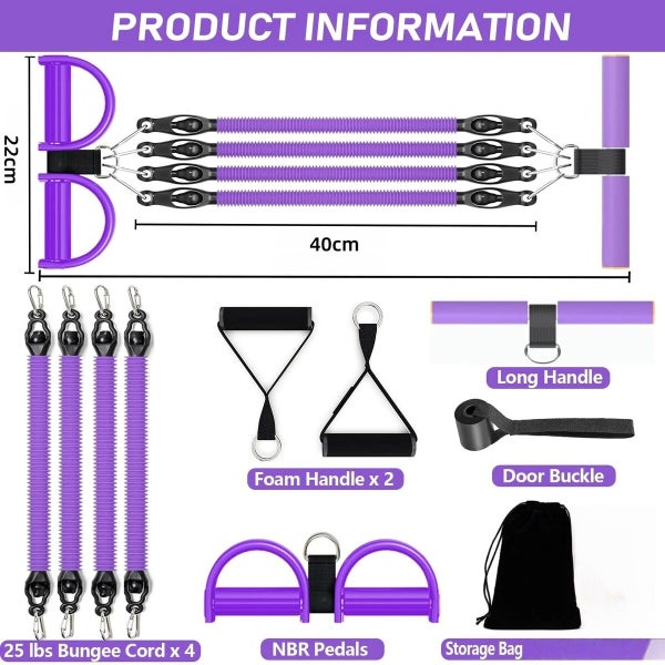 100 Lbs Resistance Band 4-Tube Pedal Puller Elastic Exerciser Carousel 10