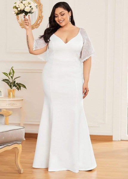Suzanne lace sleeve v neck wedding dress in Ivory s14 Carousel 2