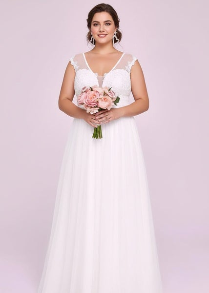 Joni minimalist plus size wedding dress in ivory s26 Carousel 1