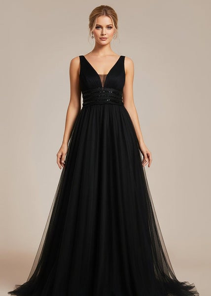 Jillian v neck backless soft tulle wedding dress in black s8 Carousel 1