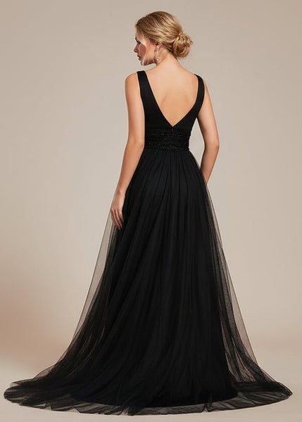 Jillian v neck backless soft tulle wedding dress in black s8 Carousel 2