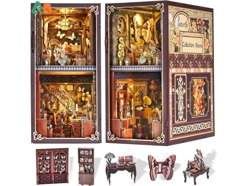 3D Wooden Puzzle Book Nook Kit With LED Light For Bookshelf Carousel 2