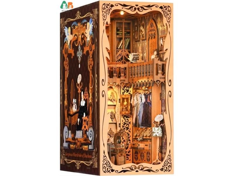 3D Wooden Puzzle Book Nook Kit With LED Light For Bookshelf Carousel 1