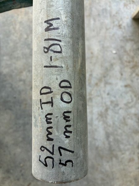 PIPE GALVANISED STEEL approximately 52mm ID 57mm OD 1.81 long. Carousel 1