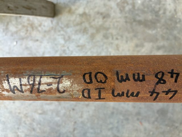 PIPE BLACK STEEL approximately 44mm ID 48mm OD 2.76 long, 4 lengths. Carousel 1