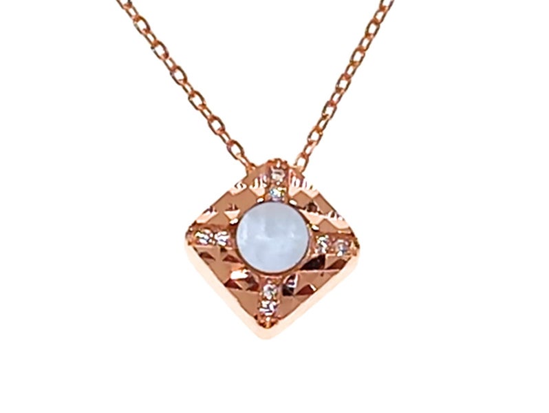 925 Sterling Silver Square Pendant Necklace | Agate Shell | Boxed Carousel 1