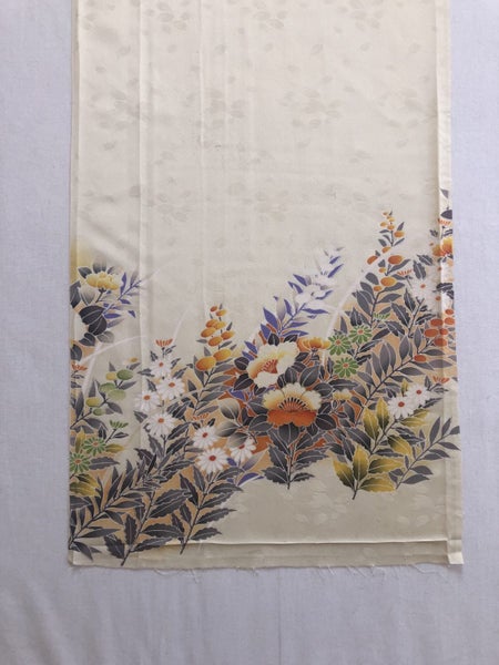 Vintage Japanese Silk Fabric Piece Floral Print Kimono Panel Carousel 1