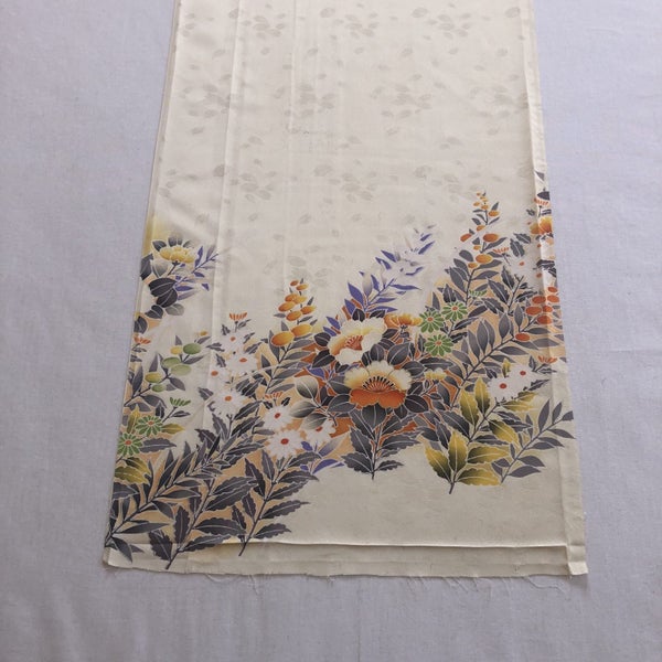 Vintage Japanese Silk Fabric Piece Floral Print Kimono Panel Carousel 2