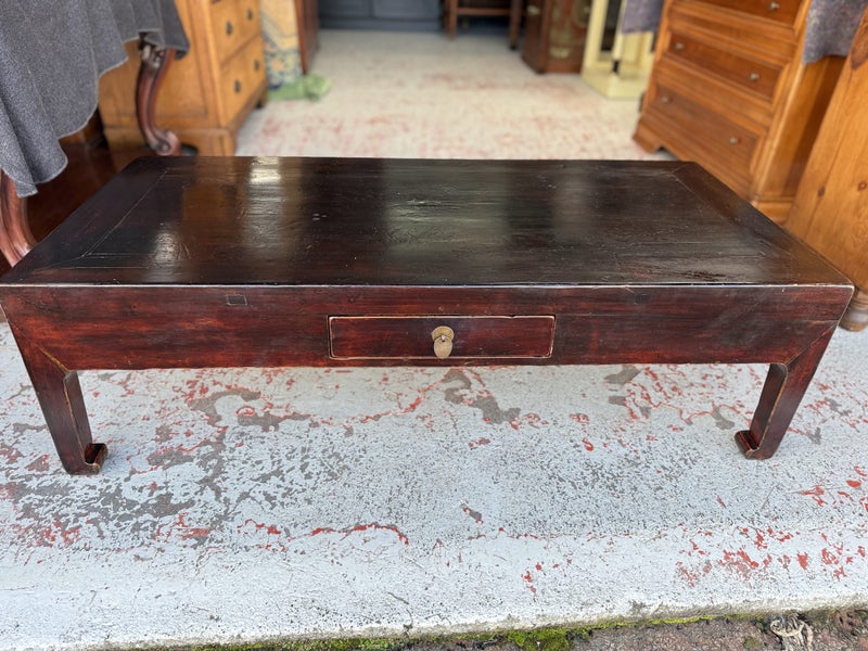 An Antique Chinese Oxblood Red Lacquer One Drawer Coffee Table Carousel 1