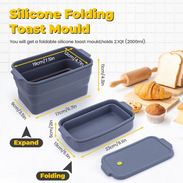 Collapsible Silicone Bread Loaf Pan with Lid Nonstick Baking Mold for Oven Carousel 2
