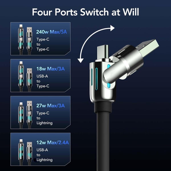 4-in-1 Multi USB charging cable-240W Fast Charging & Data iPhone Samsung Laptops Carousel 2
