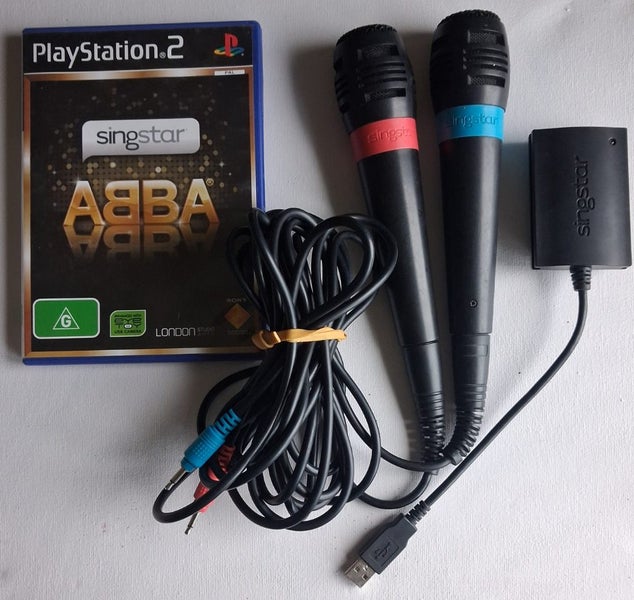 Official Sony SingStar Microphones (Red & Blue) + USB Adapter | PS2, Abba Carousel 1