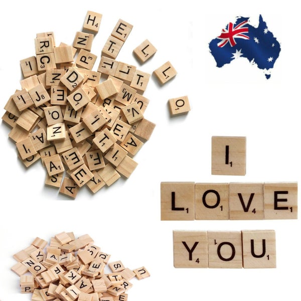 100Pcs Scrabble Letters - Wooden Tiles Art Game Alphabet Learning Words Craft Carousel 1
