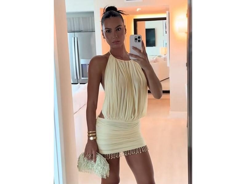 Mesh Patchwork Mini Dress Pearl Tassel Sexy Backless Party Outfit Carousel 1