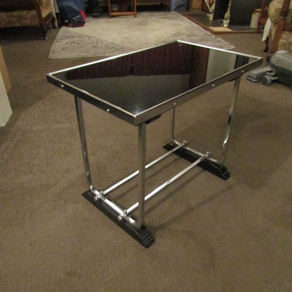 Art Deco Chrome & Black Vitrolite Side Table. Beautifully Preserved.Showpiece. Carousel 1