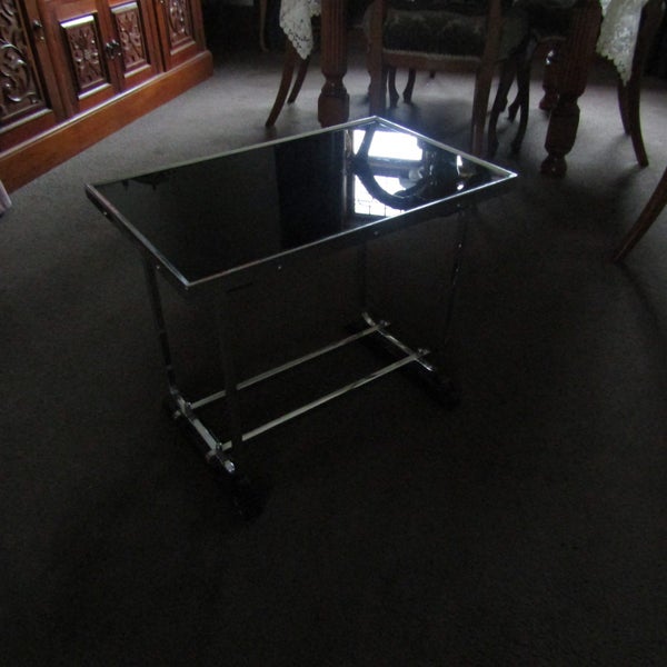 Art Deco Chrome & Black Vitrolite Side Table. Beautifully Preserved.Showpiece. Carousel 11